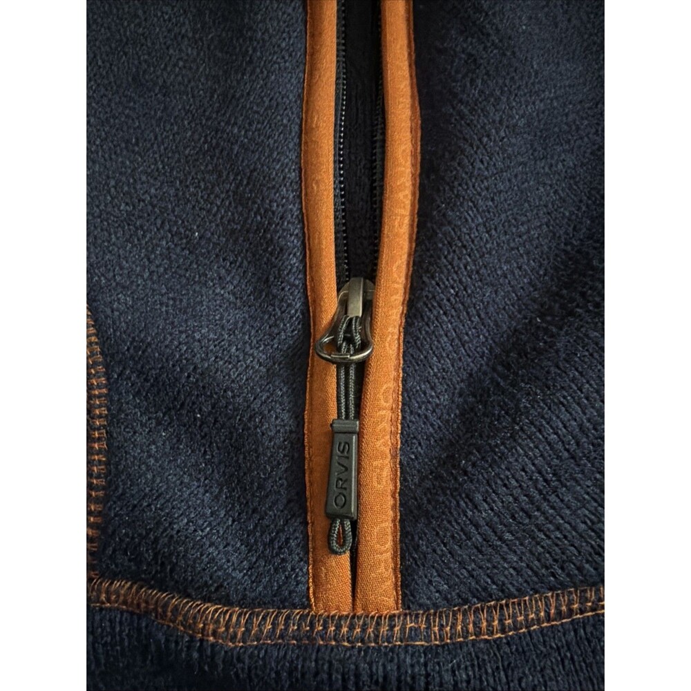 Orvis Sweater Men’s L Pullover 1/4 Zip Fleece Lined Blue Orange Outdoor Cabin - Picture 3 of 9